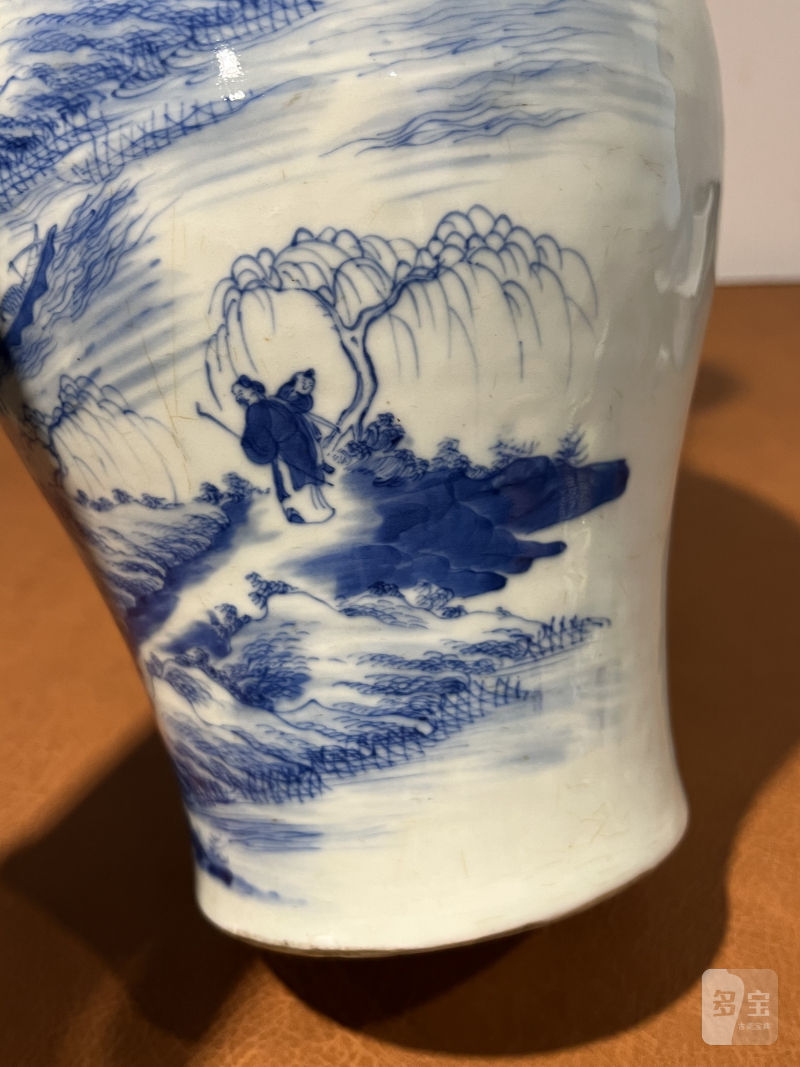 清中期 青花山水人物纹橄榄瓶 - 图11